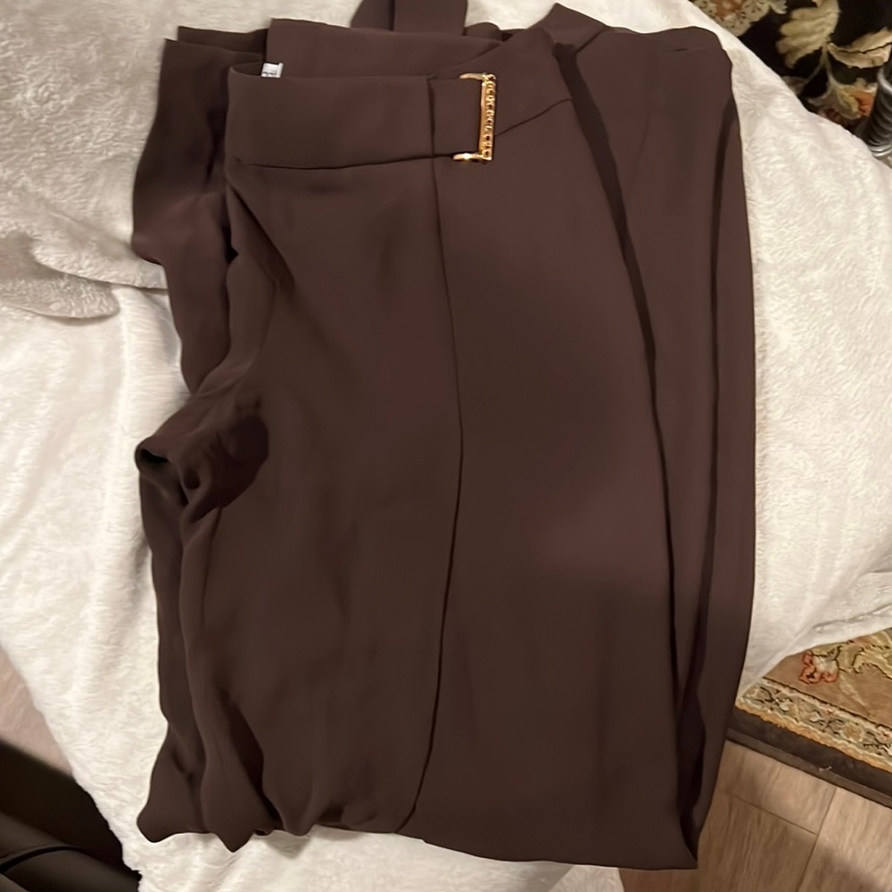 Cache brown flare leg back slit dress pants size